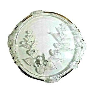 Vintage Mikasa Clear Serving Plate Cake Platter Frosted Floral Leaves Gold Edge
